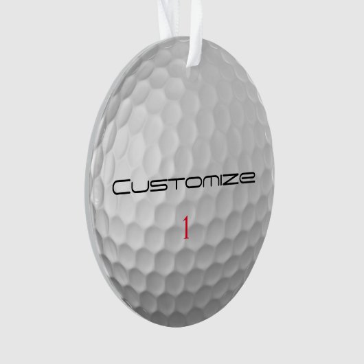Golfball mit Personalisiertem Text und Nummer Ornament (Vorderseite)