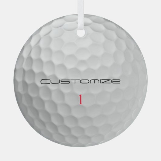 Golfball mit Personalisiertem Text und Nummer Ornament Aus Glas (Vorderseite)