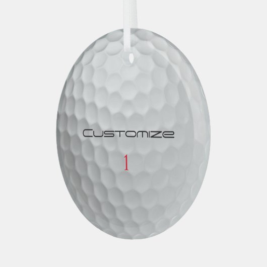 Golfball mit Personalisiertem Text und Nummer Ornament Aus Glas (Vorderseite links)