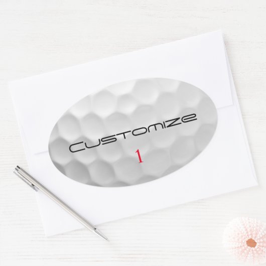 Golfball mit Personalisiertem Text und Nummer Ovaler Aufkleber (Umschlag)