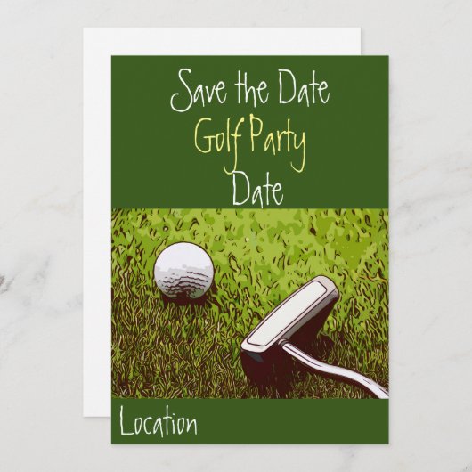 Golfball mit Putter auf grünem Gras Einladung (Vorne/Hinten)