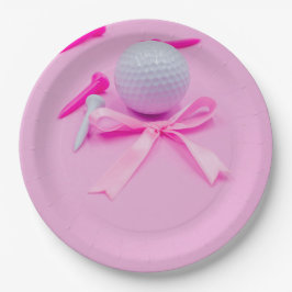 Golfball mit rosa Bändchen, Babydusche Pappteller