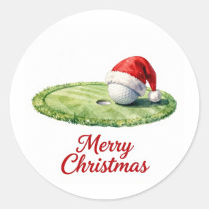 Golfball mit Santa-Hut für Golfer Weihnachten  Runder Aufkleber