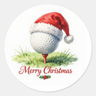 Golfball mit Santa-Hut für Golfer Weihnachten  Runder Aufkleber