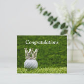 Golfball mit silberner Krone Gratulationen Postkarte (Stehend Vorderseite)