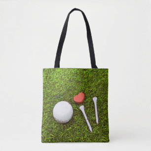 Golfball mit T-Shirts und Herz-Liebe Tote Beutel B Tasche