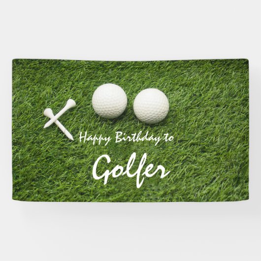 Golfball mit Tee auf Grün Glücklich Geburtstag Banner (Horizontal)