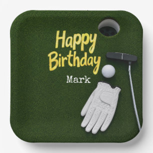 Golfball mit Tee auf grünem Gras Golfer-Geburtstag Pappteller