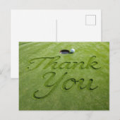 Golfball mit Text Danke auf grünem Gras Postkarte (Vorne/Hinten)