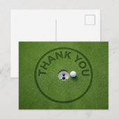 Golfball mit Text Danke auf grünem Gras Postkarte (Vorne/Hinten)