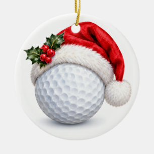 Golfball mit Weihnachtsmannmütze Keramik Ornament