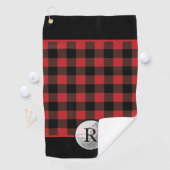 Golfball-monogramm rotes Buffalo-Karo-muster indiv Golfhandtuch (Insitu)