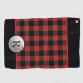 Golfball-monogramm rotes Buffalo-Karo-muster indiv Golfhandtuch (Horizontal)