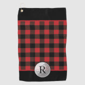 Golfball-monogramm rotes Buffalo-Karo-muster indiv Golfhandtuch (Vorderseite)