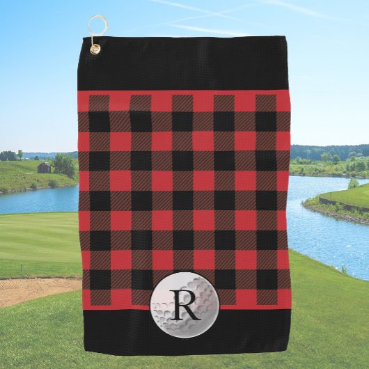 Golfball-monogramm rotes Buffalo-Karo-muster indiv Golfhandtuch