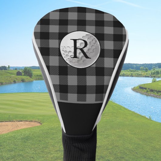 Golfball monogrammiertes graues Büffelkaromuster i Golf Headcover