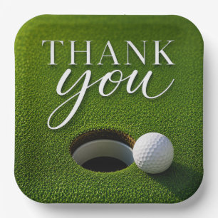 Golfball neben Loch Danke-Party Pappteller