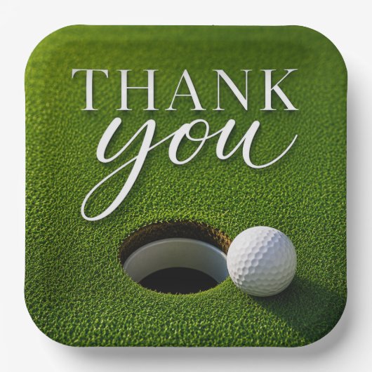 Golfball neben Loch Danke-Party Pappteller (Vorderseite)