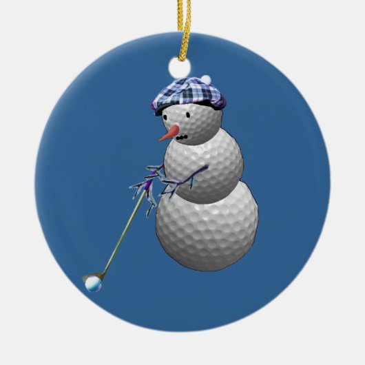 Golfball-Schneemann Keramikornament (Vorne)