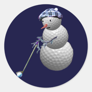Golfball-Schneemann Runder Aufkleber