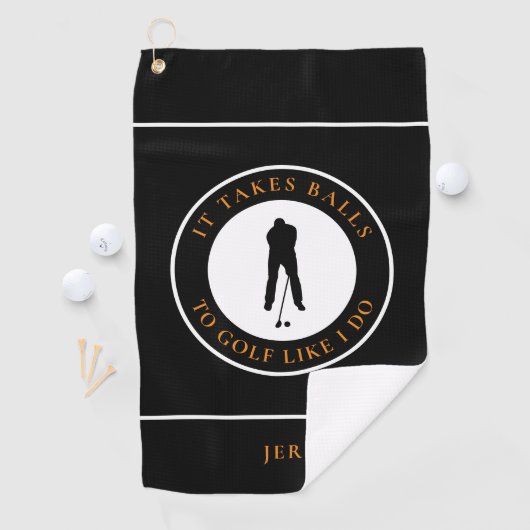Golfball Spaß Golfer Pub Monogram Black Orange Golfhandtuch (Insitu)