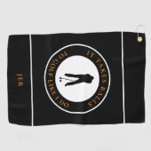 Golfball Spaß Golfer Pub Monogram Black Orange Golfhandtuch (Horizontal)