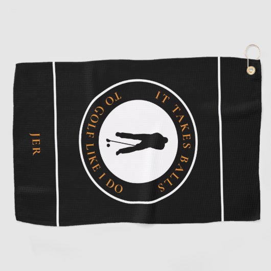 Golfball Spaß Golfer Pub Monogram Black Orange Golfhandtuch (Horizontal)