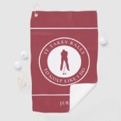 Golfball Spaß Golfer Sport Pub Monogram Red Golfhandtuch (Insitu)