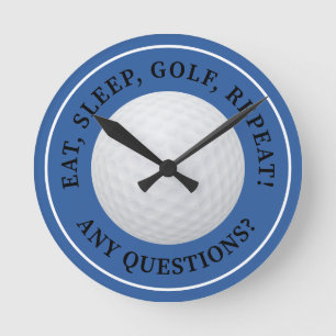 Golfball-Sport Golf-Zitat Modern Blau Schwarz Runde Wanduhr