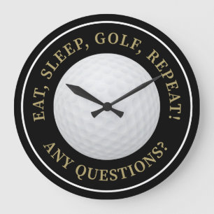 Golfball-Sport-Golf-Zitat Modern Schwarz Gold Große Wanduhr