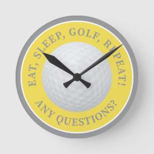 Golfball-Sport Moderne Golf-Zitat Gelb Grau Runde Wanduhr