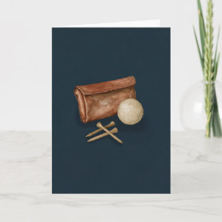 Golfball, Tees und Ledertasche Aquarellkarte Dankeskarte