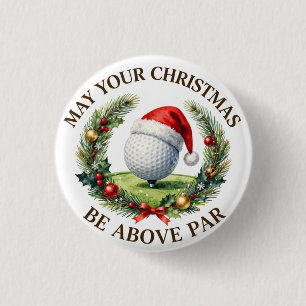 Golfball trägt Weihnachtsmannmütze zu Weihnachten Button