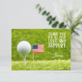 Golfball und amerikanische Flagge Dankeskarte (Stehend Vorderseite)