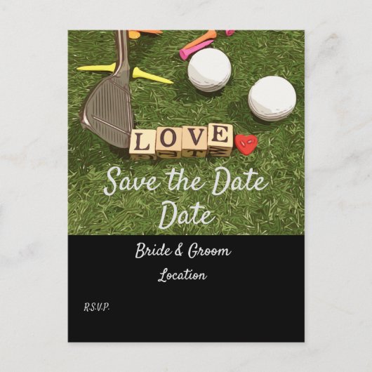 Golfball und bunte T-Shirts und Eisen Save the Dat Postkarte (Vorderseite)