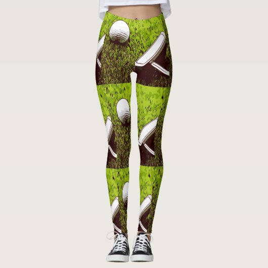 Golfball und Putter auf grünem Gras Leggings (Vorderseite)