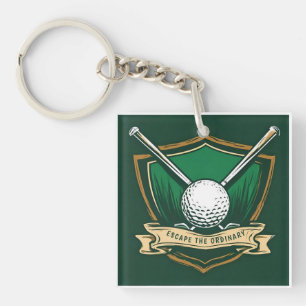 Golfball und Schläger mit Schildsymbol Schlüsselanhänger