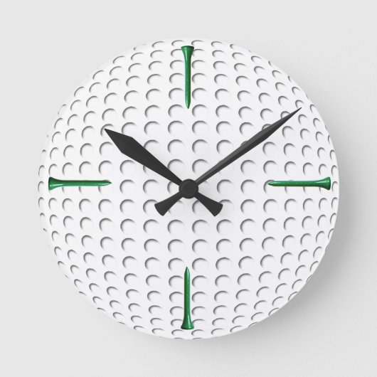 Golfball und T-Stück Runde Wanduhr (Vorderseite)