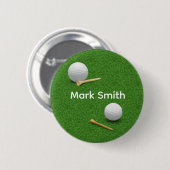 Golfball und Tee auf grünem Gras Knopf Button (Vorne & Hinten)