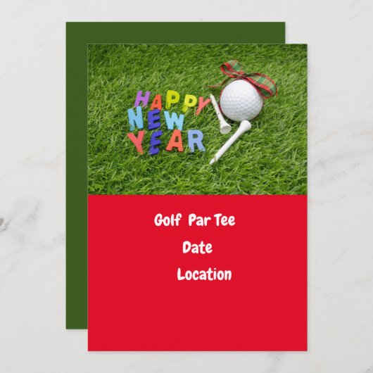 Golfball und tee Happy New Year Par Tee Golfer Einladung (Vorne/Hinten)