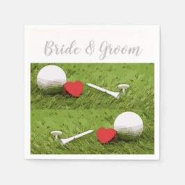 Golfball und Tee mit Liebe für Golferhochzeit Serviette