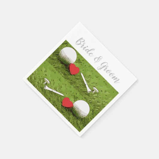 Golfball und Tee mit Liebe für Golferhochzeit Serviette (Ecke)