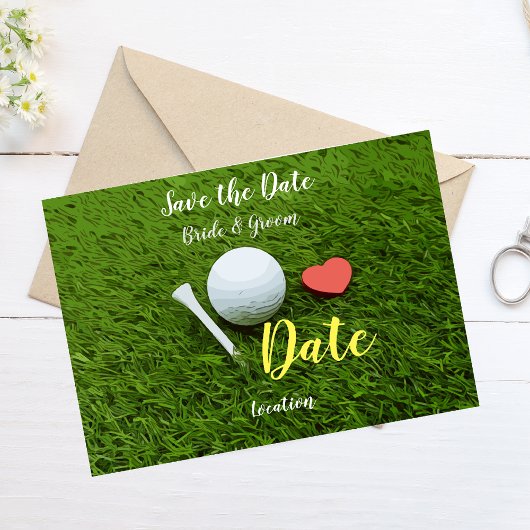 Golfball und Tee mit Liebe Save the Date Einladung
