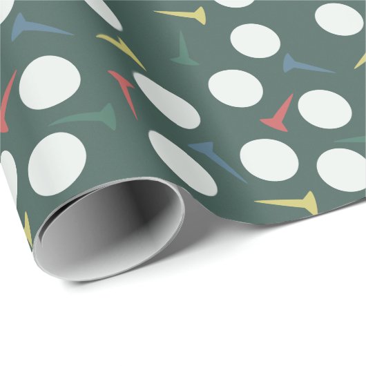 Golfball- und Tee-Muster Dunkelgrün Geschenkpapier (Rolleneckpunkt)