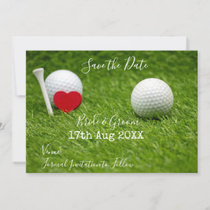 Golfball und Tee Save the Date mit Liebe auf grüne Einladung