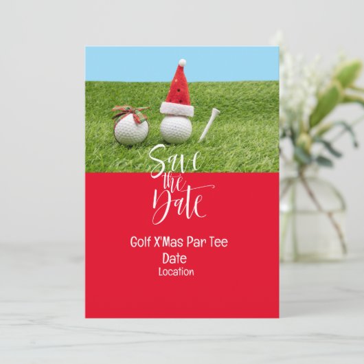 Golfball und Weihnachtsmannmütze für den Weihnacht Einladung (Stehend Vorderseite)