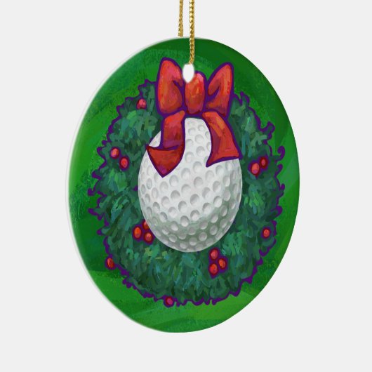 Golfball-WeihnachtsKranz auf Grün Keramik Ornament (Rechts)