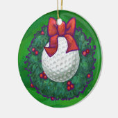 Golfball-WeihnachtsKranz auf Grün Keramik Ornament (Links)
