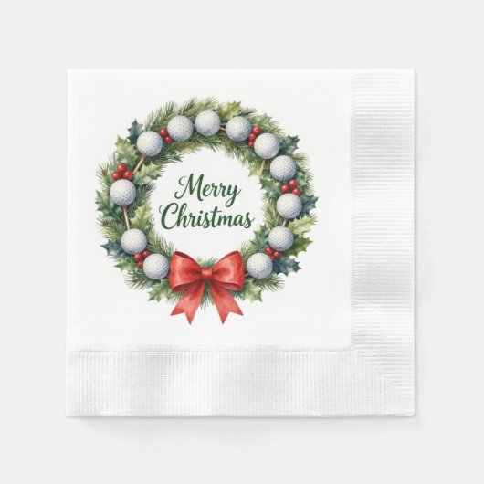 Golfball-Weihnachtskranz Frohe Weihnachten Serviette (Vorderseite)