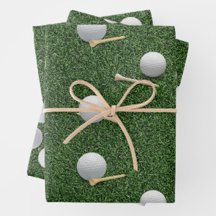 Golfbälle auf grünem Gras Geschenkpapier Set